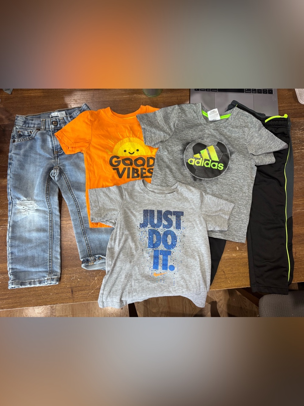 LOT 4T - 3 (Adidas, Nike, Circo) T's, 1 (Jump. Beans) Jeans, 1 (Ath. Wks) Sweats